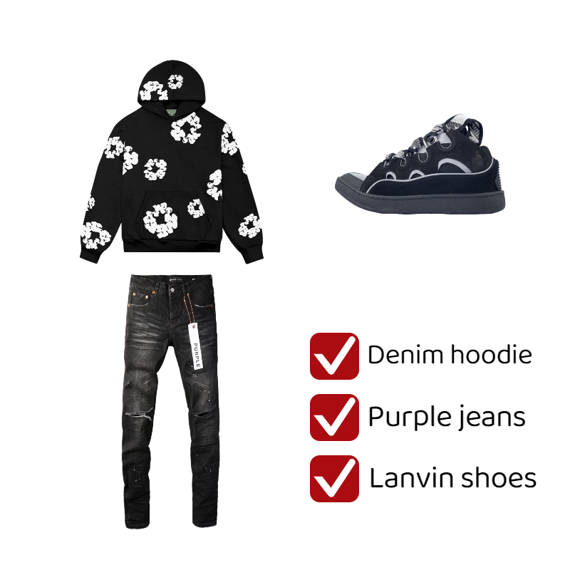$289 for Any Denim hoodie+Any Purple jeans+Lanvin Leather Curb Triple Black