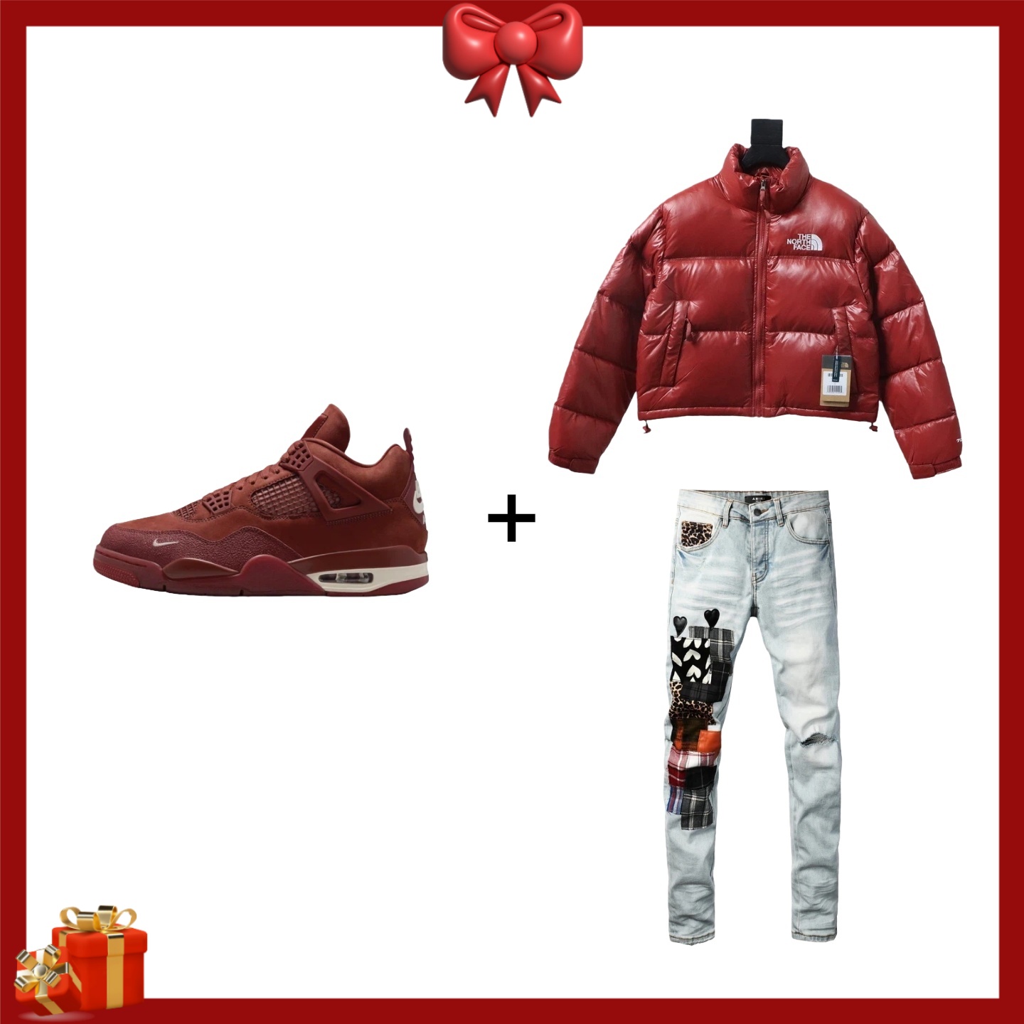 The North Face Nuptse 700 Short Jacket Glossy Red X Amiri Jeans X Air Jordan 4 Retro OG Brick by Brick x Nigel Sylvester Orange Brown
