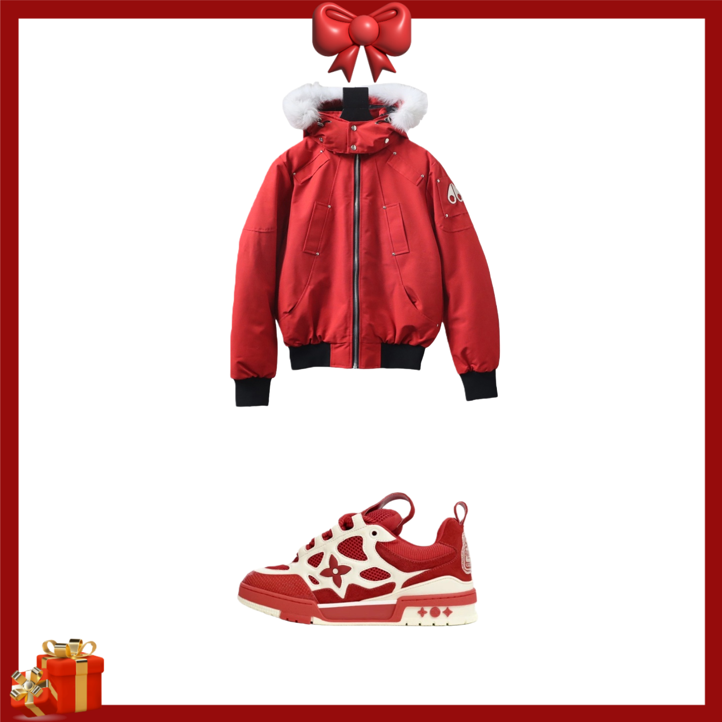 Moose Knuckles ORIGINAL 3Q FUR Down Jacket Coat Red X Louis Vuitton Skate Sneaker Red White
