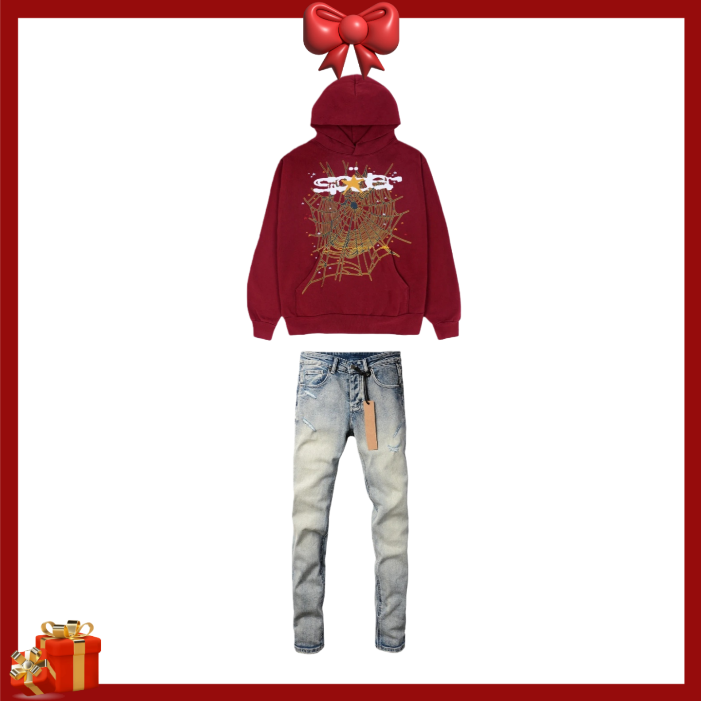 Sp5der Hoodie Red+ Ksubi Jeans﻿