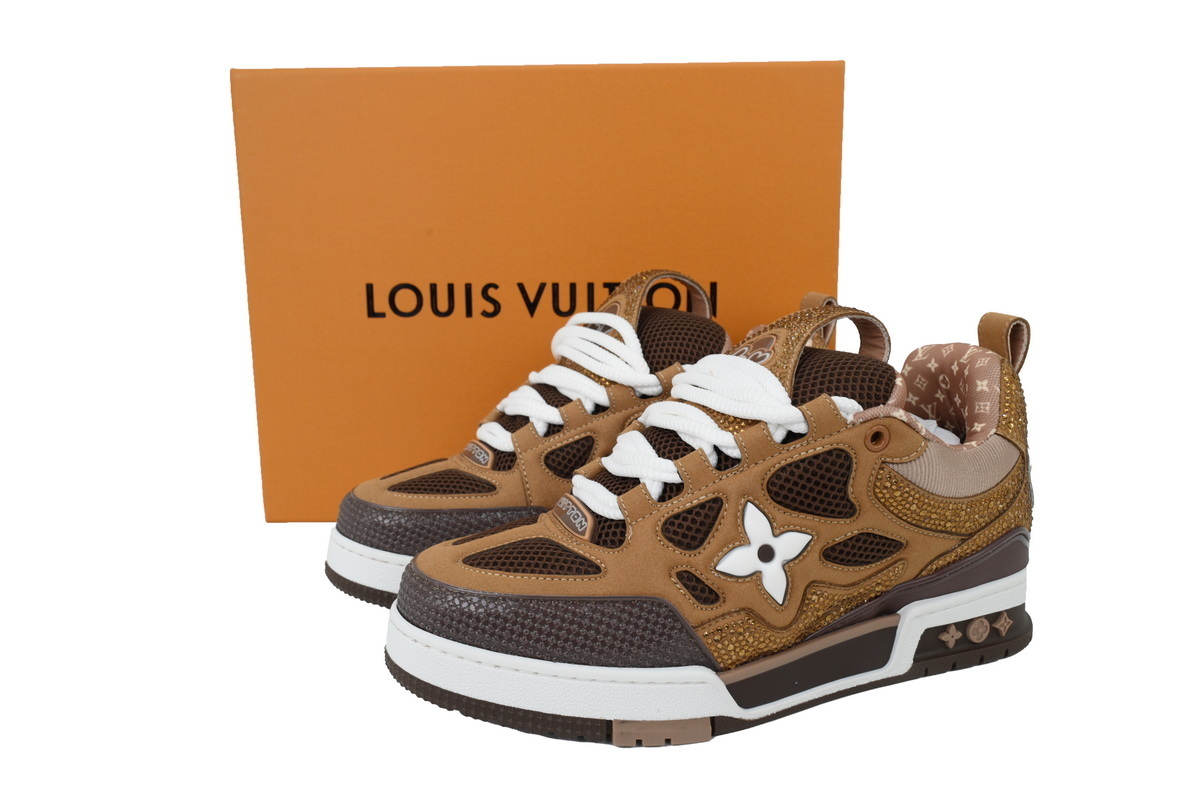 Louis Vuitton LV Skate Sneaker White Brown With Rhinestones