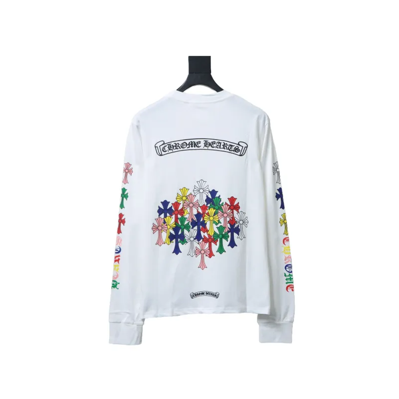 Chrome Hearts Multicolor Scroll Printed Logo Long Sleeves T-shirt White - ogsneaker