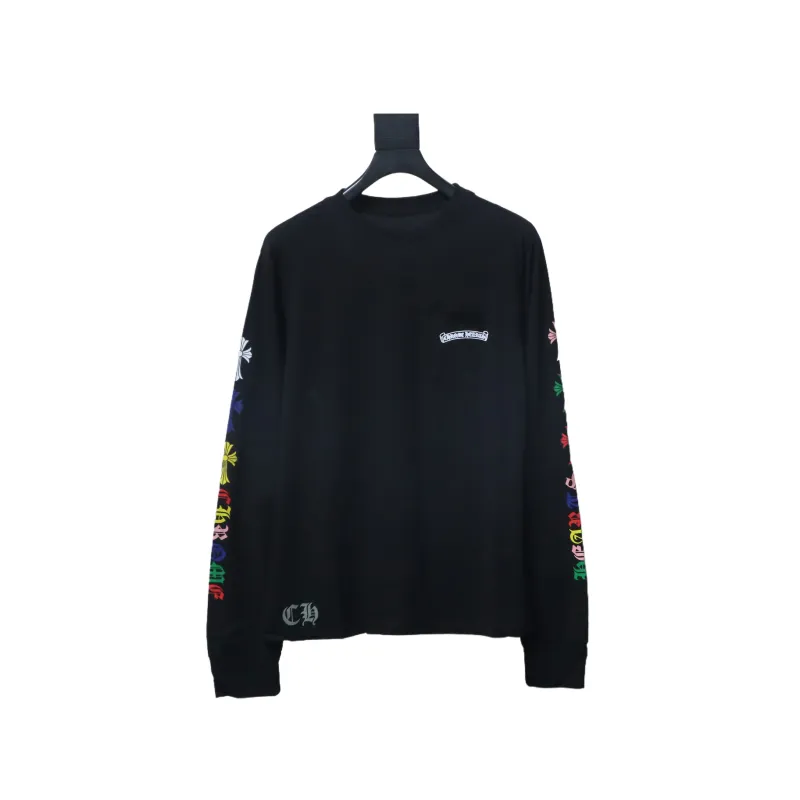 Chrome Hearts Multicolor Scroll Printed Logo Long Sleeves T-shirt Black - ogsneaker