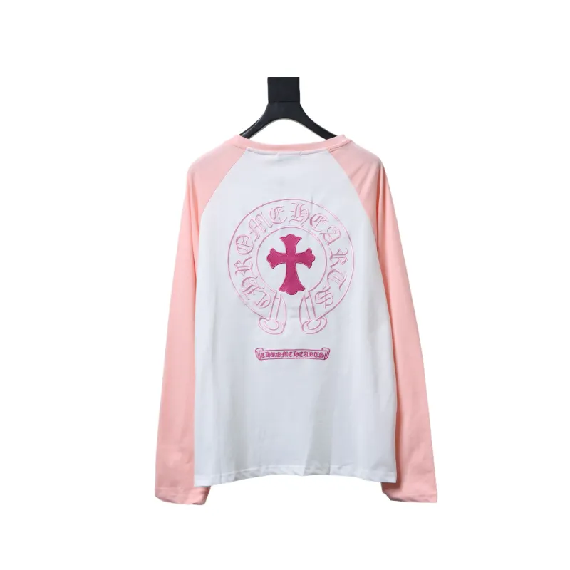 Chrome Hearts Pink Cross Embroidery Long Sleeve Shirt Pink And White - ogsneaker