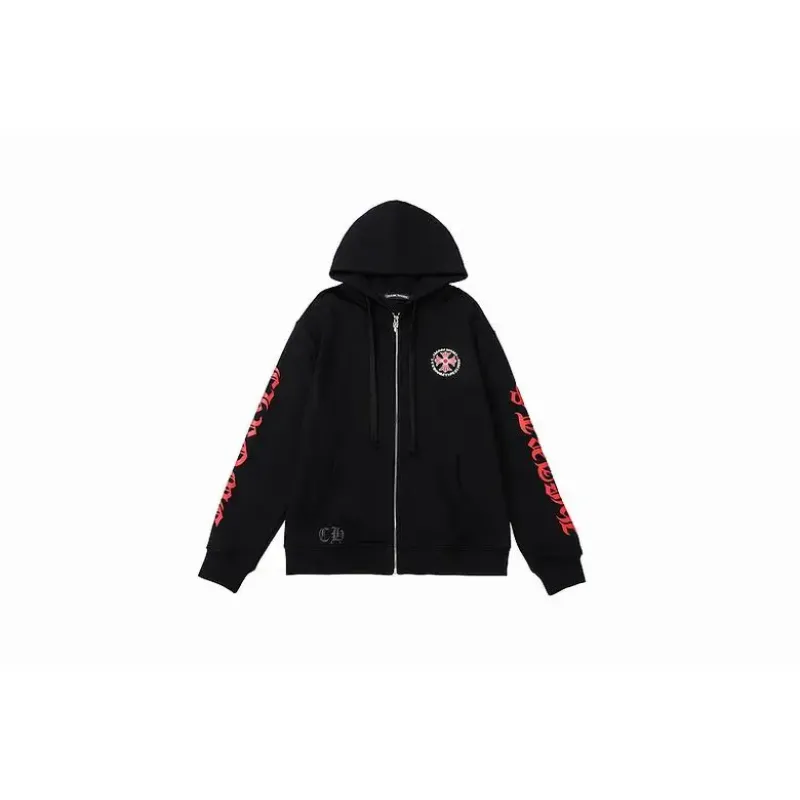 Chrome Hearts Made In Hollywood Plus Cross Zip Up Hoodie BlackRed - ogsneaker