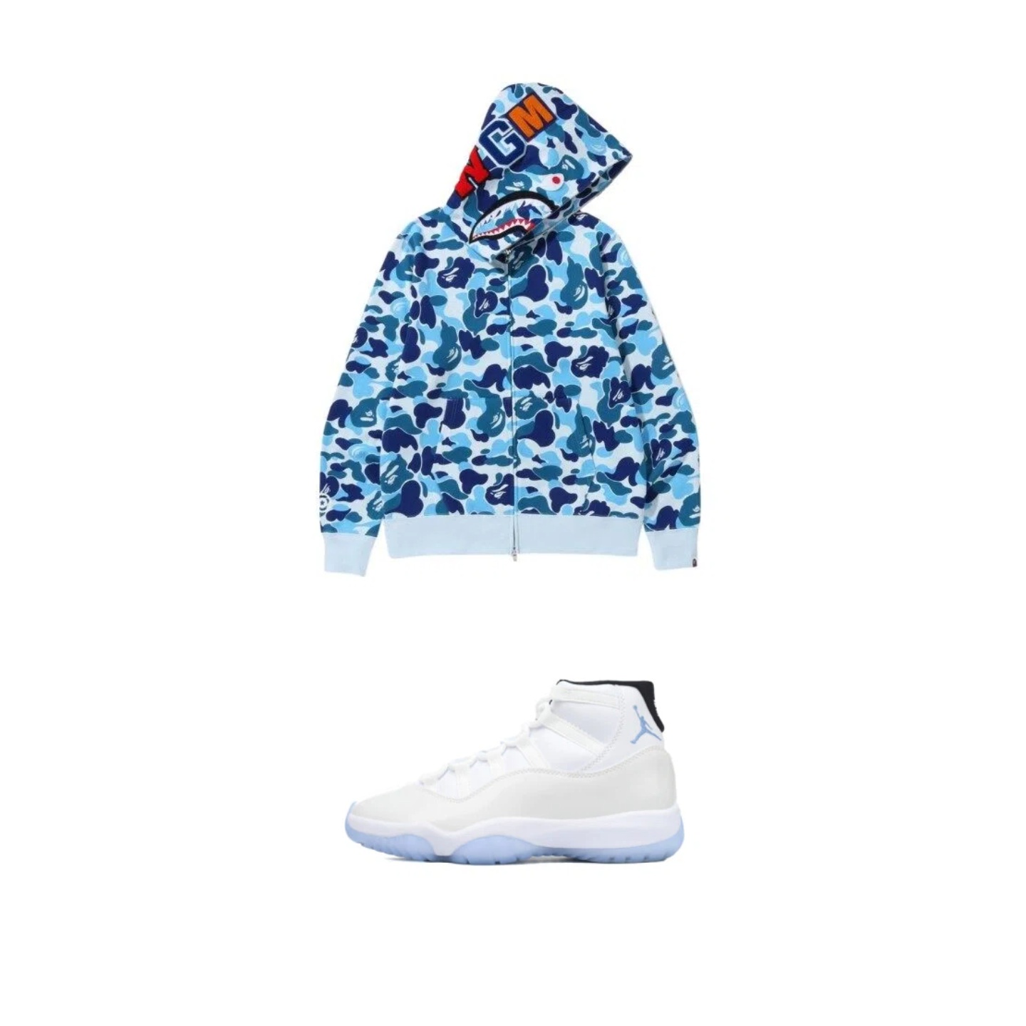 BAPE ABC Camo Shark Zip Blue Hoodie X Jordan 11 Retro Legend Blue (2024) CT8012-104 - ogsneaker