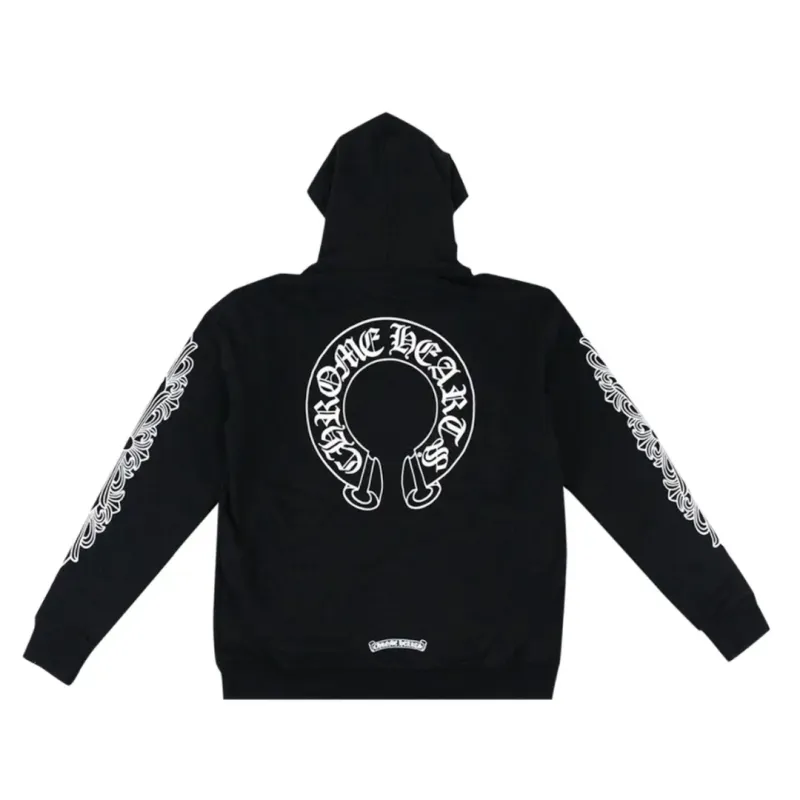 Chrome Hearts Horseshoe Floral Cross Sleeve Zip Up Hoodie Black - ogsneaker