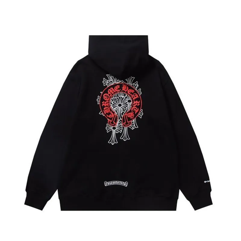 Chrome Hearts Red Horseshoe Logo Zip Up Hoodie Black - ogsneaker
