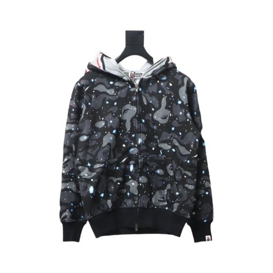 BAPE Space Camo Shark WGM Full-Zip Hoodie Black Glowing X Purple Jeans Black 015 - ogsneaker