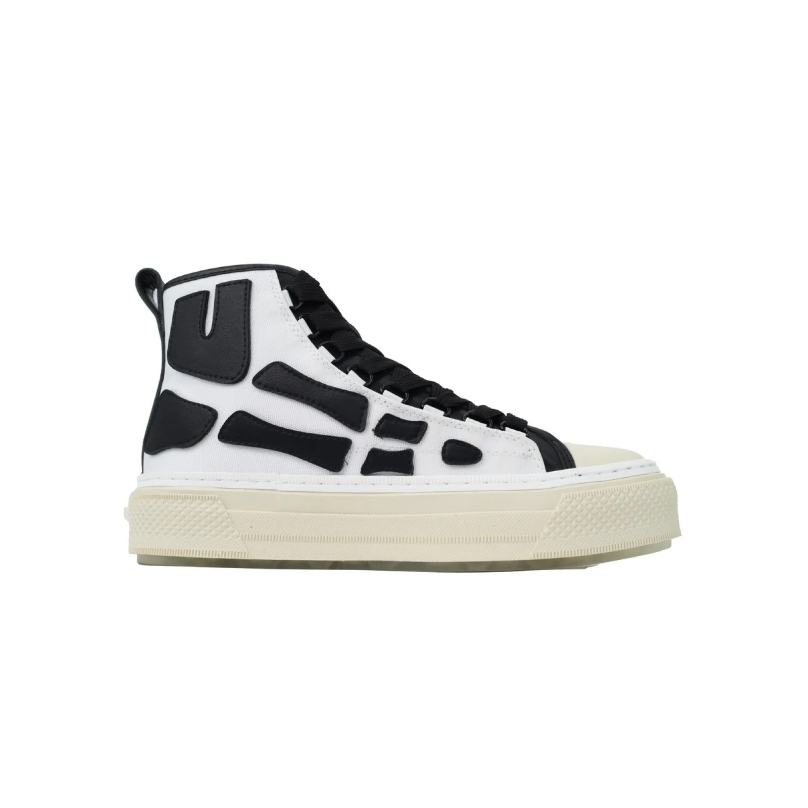 AMIRI Skel Court Hi Sneakers Cotton Canvas and Buffed Leather Sneakers White & Black - ogsneaker