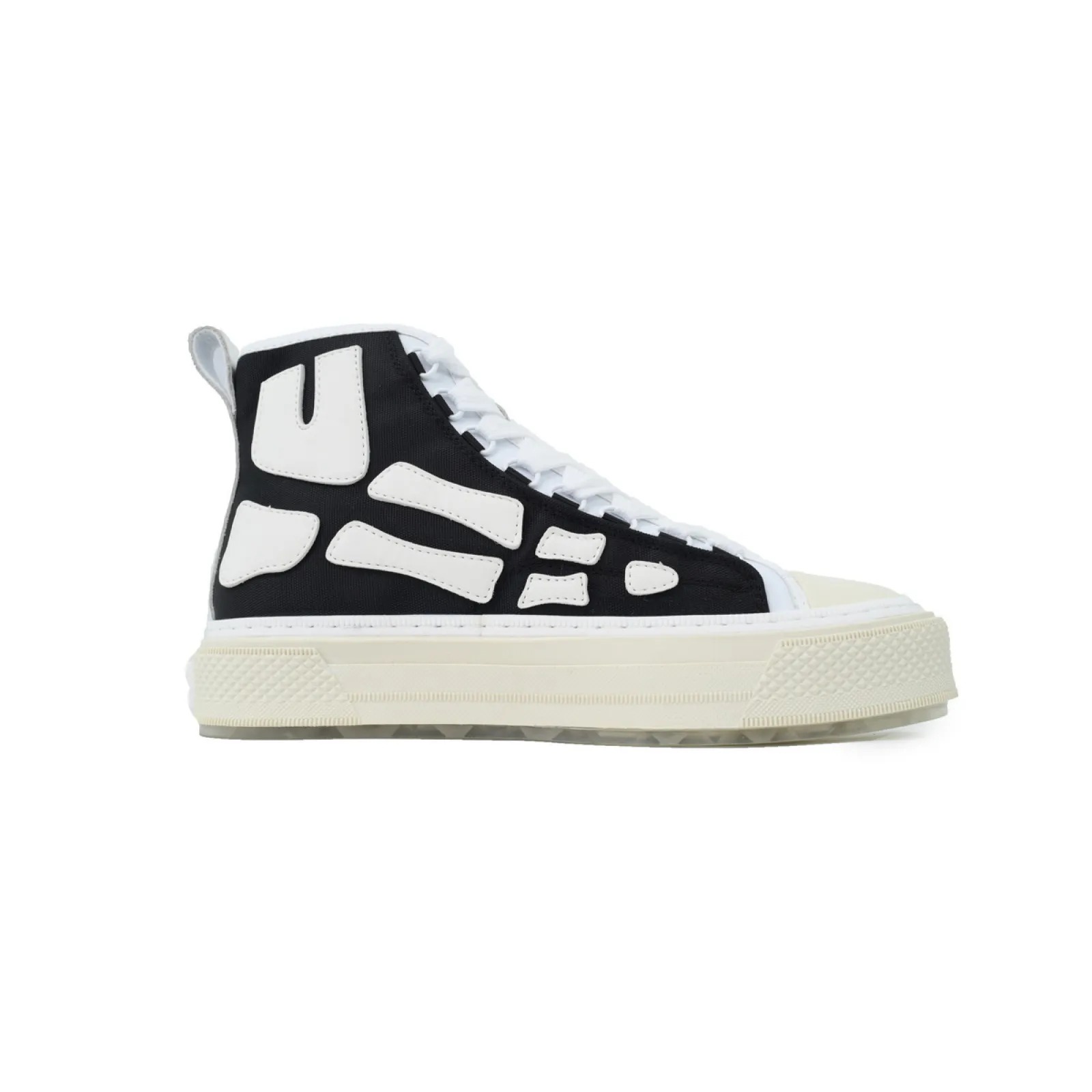 AMIRI Skel Court Hi Sneakers Cotton Canvas and Buffed Leather Sneakers Black & White - ogsneaker