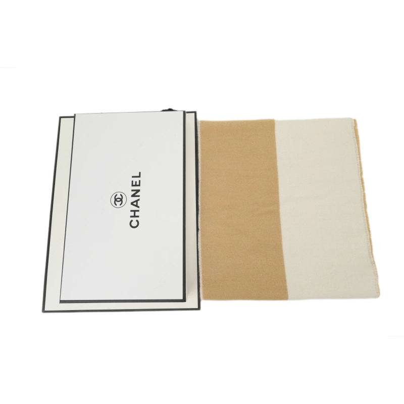 Chanel Cashmere Fringe Scarves White And Brown - ogsneaker