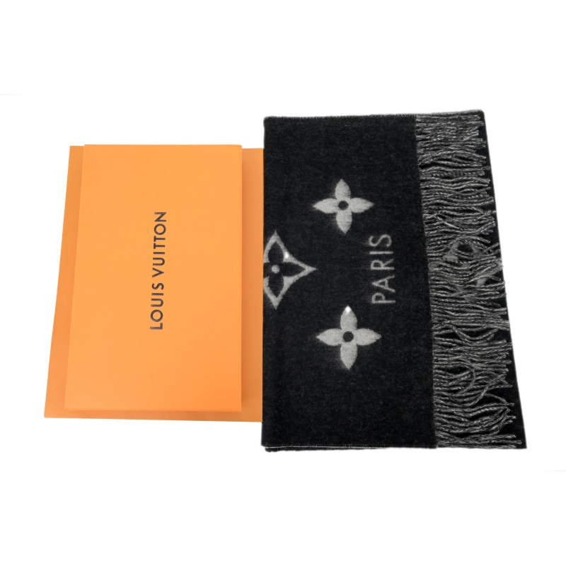 Louis Vuitton Double-Faced Jacquard Velvet Fringe Scarf Black - ogsneaker