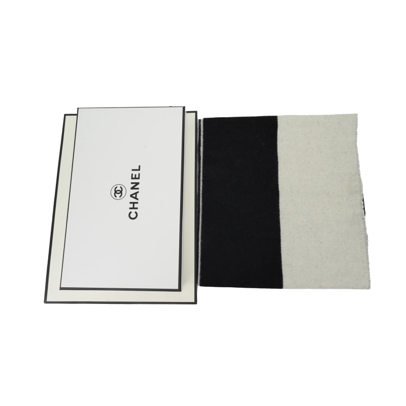 Chanel Cashmere Fringe Scarves Black And White - ogsneaker