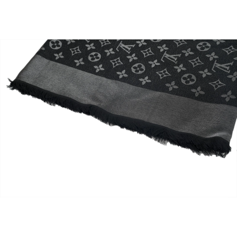 Louis Vuitton Double-Faced Jacquard Velvet Fringe All-Over Logo Print Scarf Black - ogsneaker