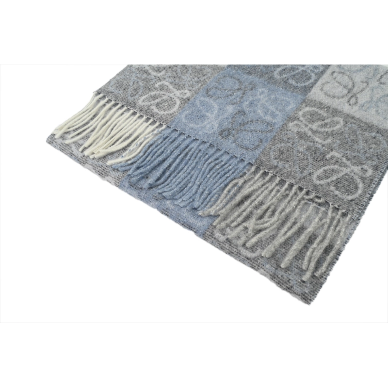 Loewe Checkerboard Jacquard Fringed Cashmere Scarf Blue - ogsneaker