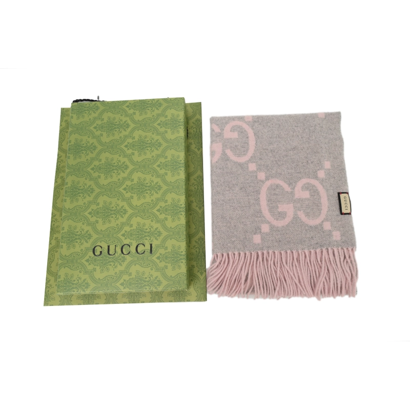 Gucci Double-G Jacquard Velvet Fringe Scarf Pink - ogsneaker