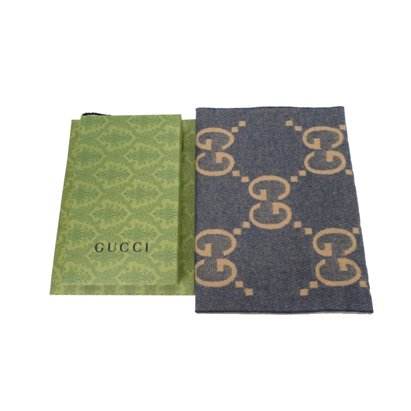 Gucci Double-G Jacquard Velvet Fringe Scarf Brown-Blue - ogsneaker