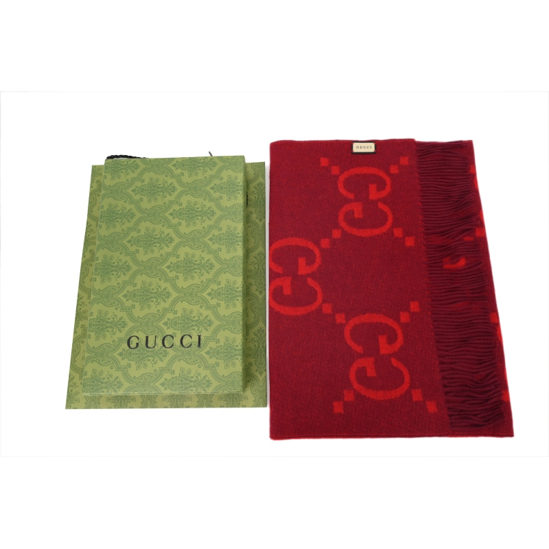 Gucci Double-G Jacquard Velvet Fringe Scarf Red - ogsneaker