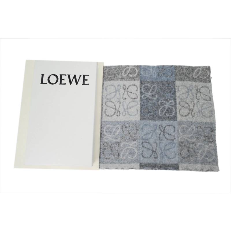 Loewe Checkerboard Jacquard Fringed Cashmere Scarf Blue - ogsneaker