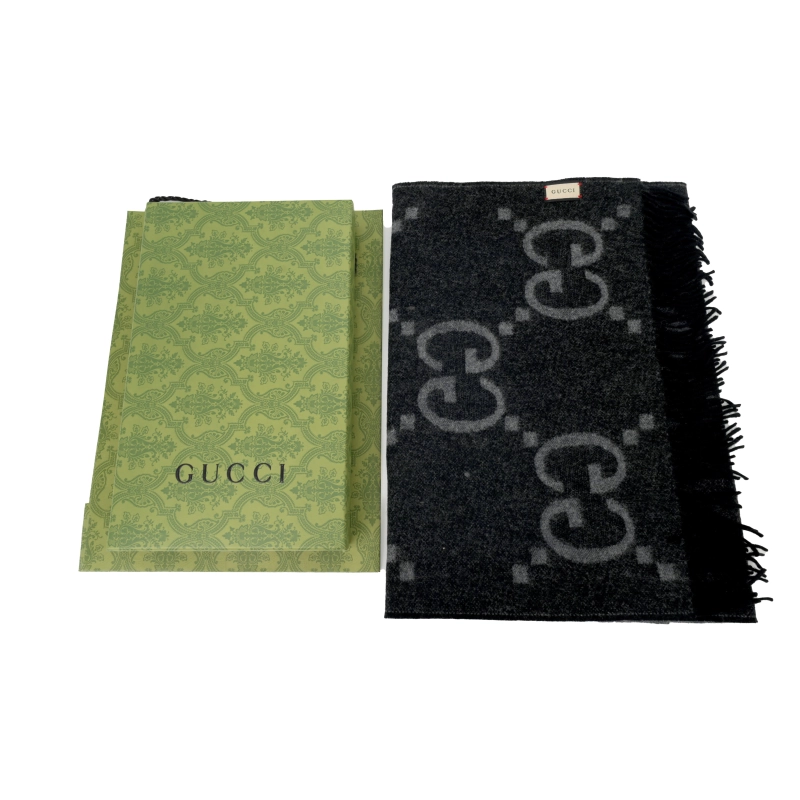Gucci Double-G Jacquard Velvet Fringe Scarf Black - ogsneaker