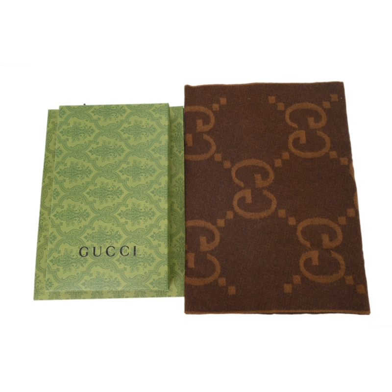 Gucci Double-G Jacquard Velvet Fringe Scarf Brown - ogsneaker