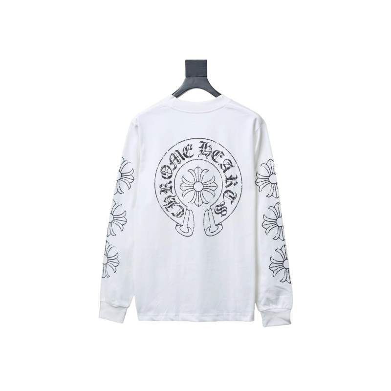 Chrome Hearts Back Damaged Horseshoe Crewneck Long Sleeve T-Shirt White - ogsneaker