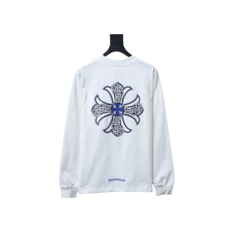Chrome Hearts Blue Horseshoe Cross Long Sleeve T-Shirt White - ogsneaker