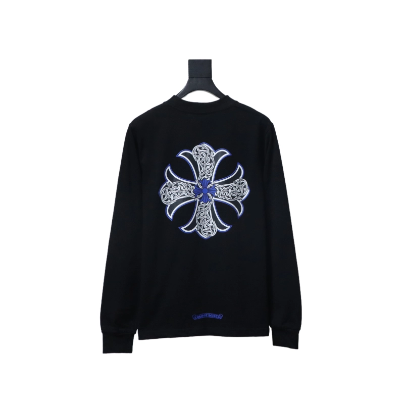 Chrome Hearts Blue Horseshoe Cross Long Sleeve T-Shirt Black - ogsneaker