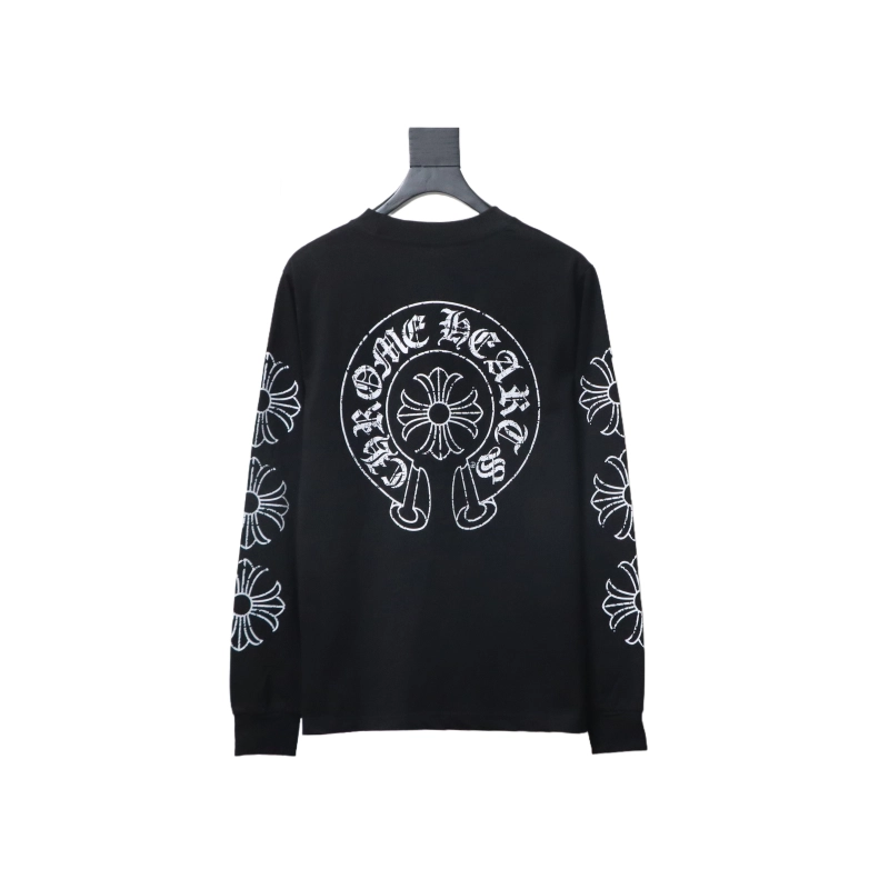 Chrome Hearts Back Damaged Horseshoe Crewneck Long Sleeve T-Shirt Black - ogsneaker