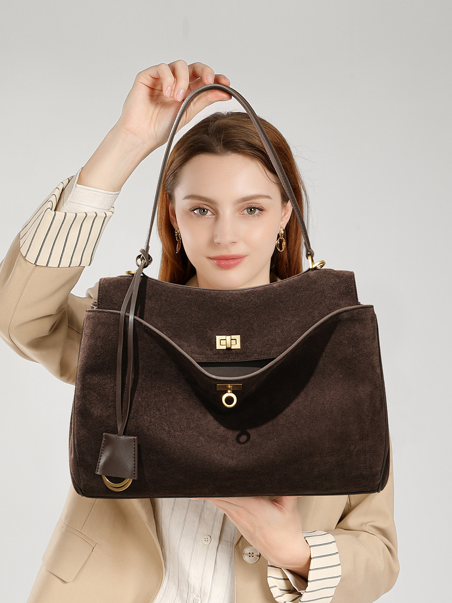 Mocha Suede Top Handle Bag