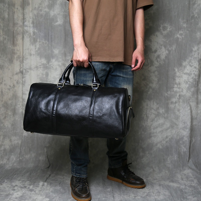 Black Full-Grain Leather Duffle Bag