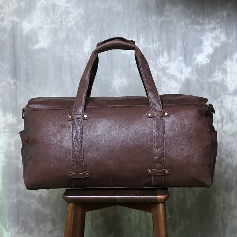 Dark Brown Full-Grain Leather Duffle Bag