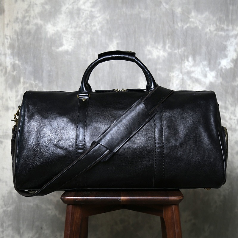 Black Full-Grain Leather Duffle Bag