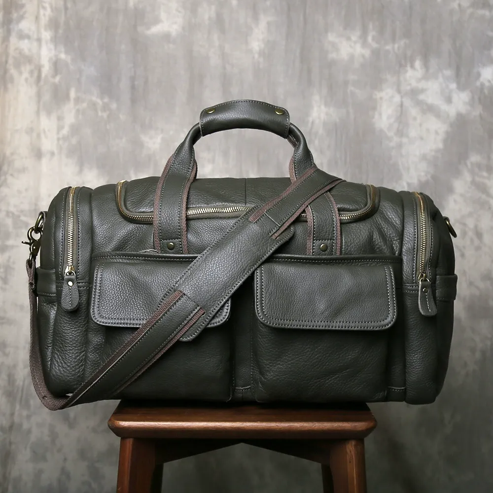 Vintage Distressed Full-Grain Leather Duffle Bag