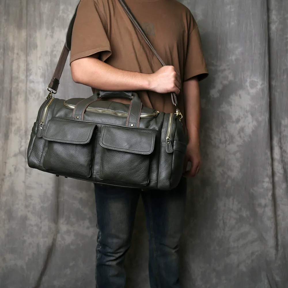 Vintage Distressed Full-Grain Leather Duffle Bag