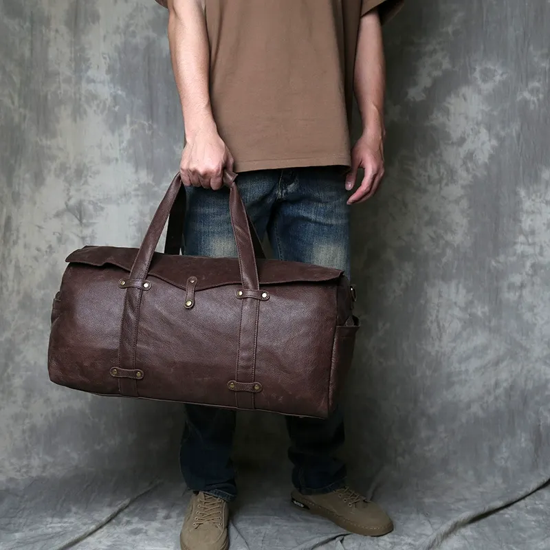 Dark Brown Full-Grain Leather Duffle Bag