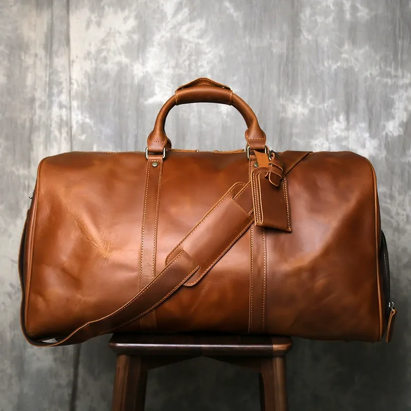 Tan Full-Grain Leather Duffle Bag