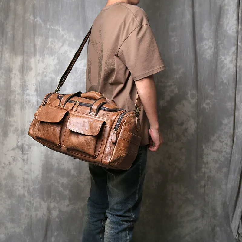 Vintage Distressed Leather Duffle Bag