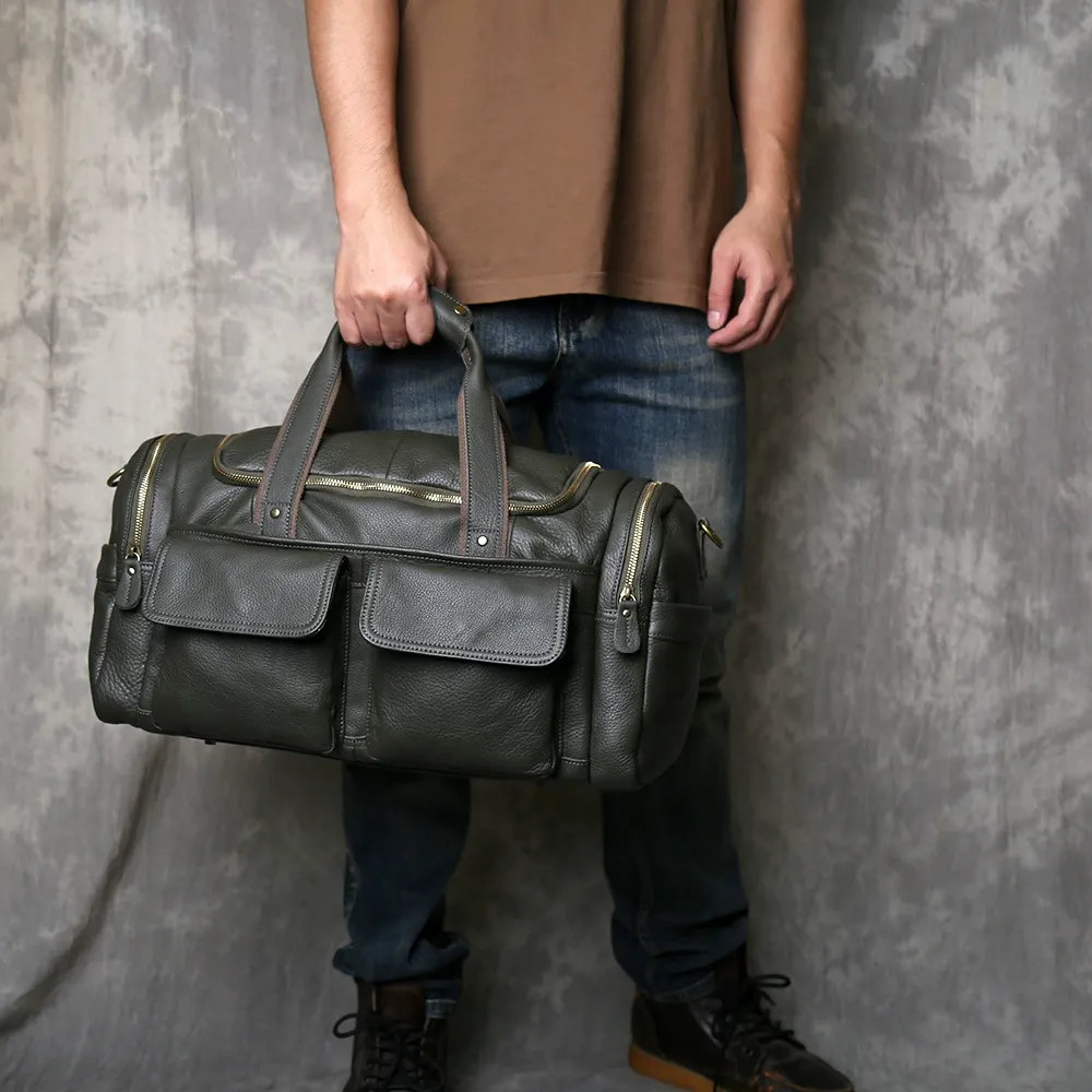 Vintage Distressed Full-Grain Leather Duffle Bag