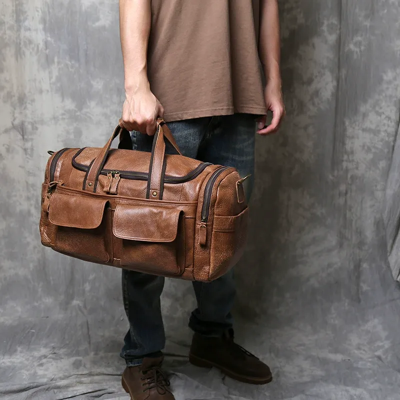 Vintage Distressed Leather Duffle Bag