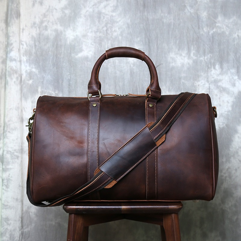 Roserooen Vintage Crazy Horse Leather Duffle Bag