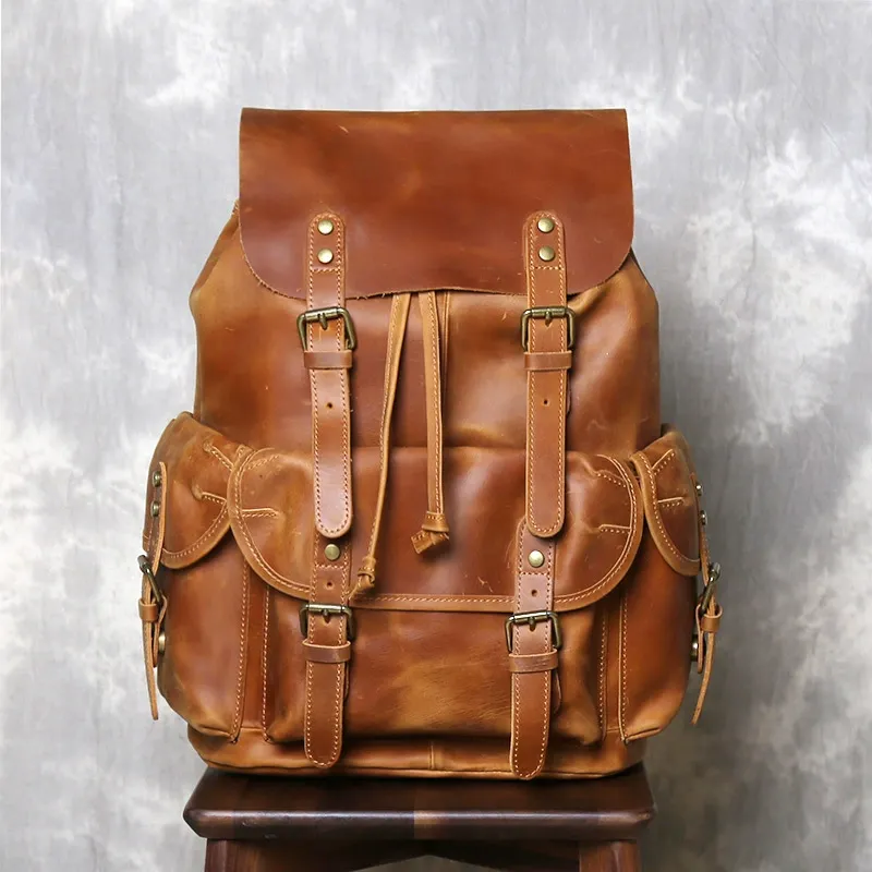 Roserooen Vintage Crazy Horse Leather Backpack