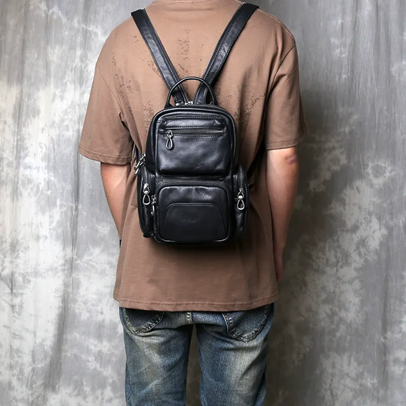 Multi-Functional Full-Grain Leather Mini Backpack