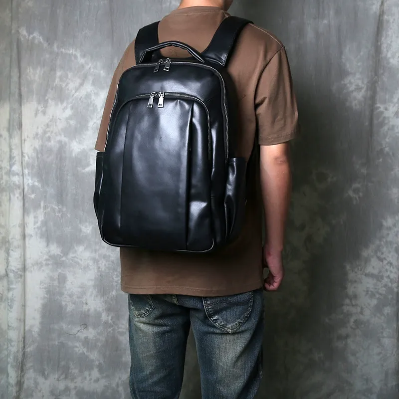 VANCROUG Full-Grain Leather Business Backpack