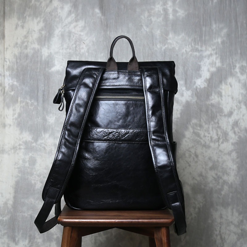 Retro Flap-Top Full-Grain Leather Backpack