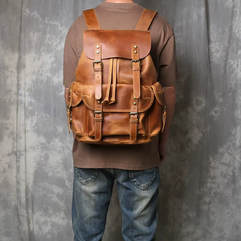 Roserooen Vintage Crazy Horse Leather Backpack