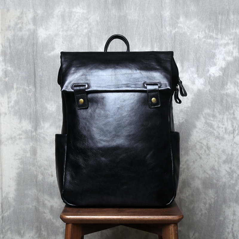 Retro Flap-Top Full-Grain Leather Backpack