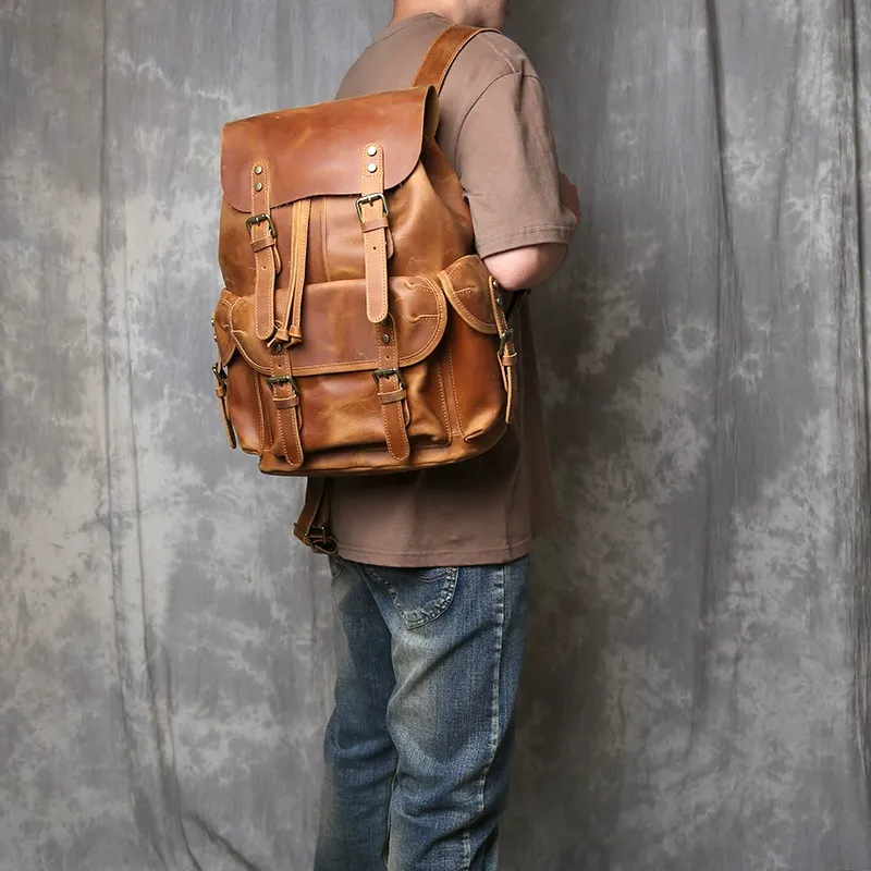 Roserooen Vintage Crazy Horse Leather Backpack