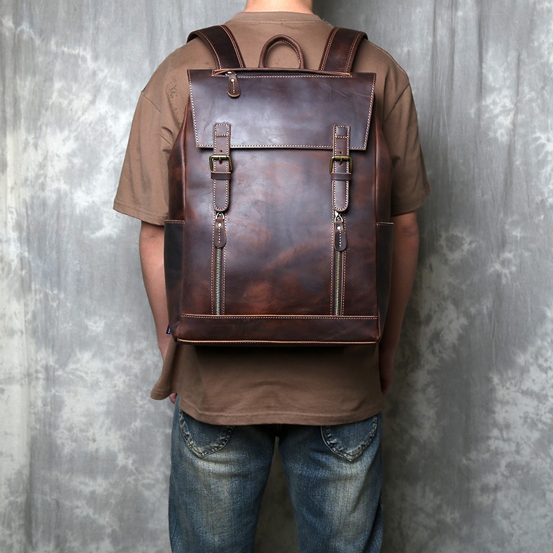 Vintage Distressed Full-Grain Leather Backpack